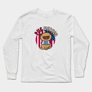 Patriotic Cute Pug 4th of July PugMerica Long Sleeve T-Shirt